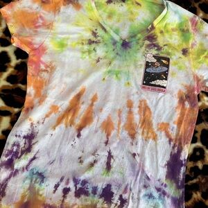 Tie-Dye V-Neck T-Shirt with Graphic Patch